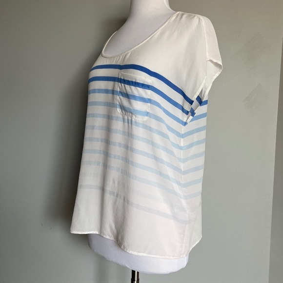 Joie Rain B Savory Silk Ombre Striped Casual Career White Relaxed Tee Blouse Top - Picture 8 of 12